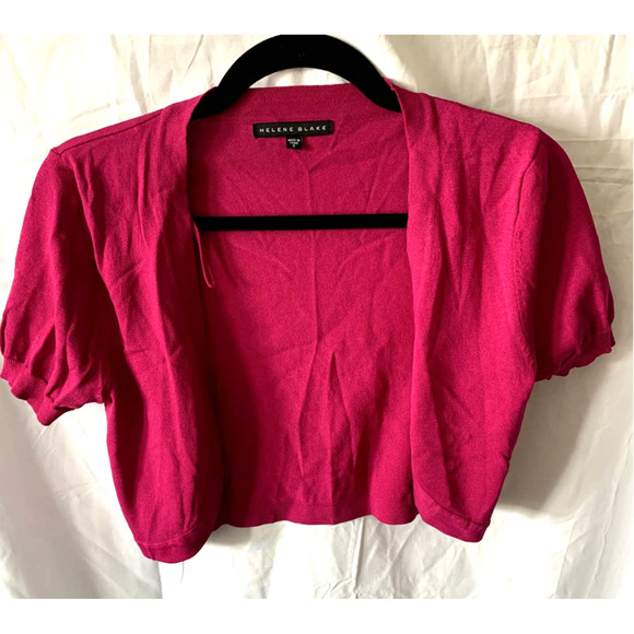 Helene Blake Cropped Cardigan Short Sleeve Sweater Sz 6 Fuchsia Pink - Picture 1 of 5